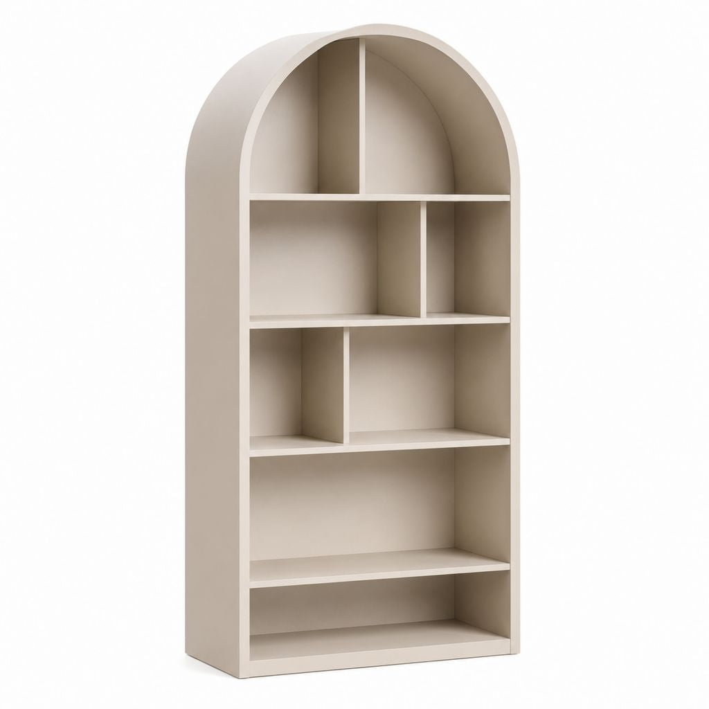 Libreria da soggiorno beige in MDF ad arco 80 x 35 x 180 cm
