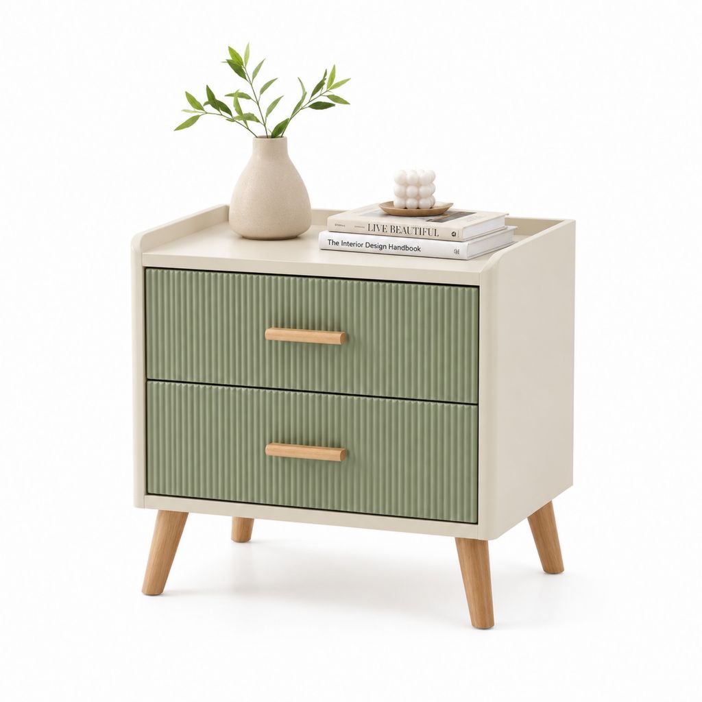 Comodino con 2 cassetti verde salvia e crema in MDF 60 x 40 x 60 cm