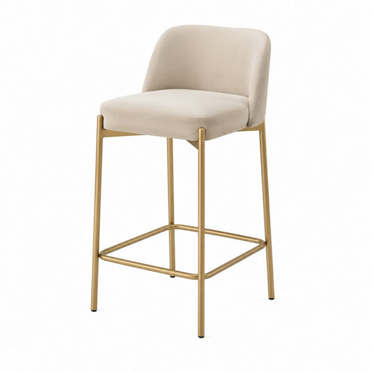 Sgabello da bar beige in velluto di poliestere con struttura in acciaio dorato 49 x 54 x 99 cm