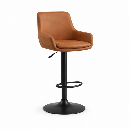 Sgabello da bar regolabile marrone in pelle PU con base in acciaio 50 x 52 x 91-112 cm