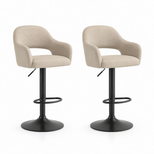Set 2 sgabelli da bar regolabili beige in poliestere con base nera rotonda 50 x 52 x 88-108 cm