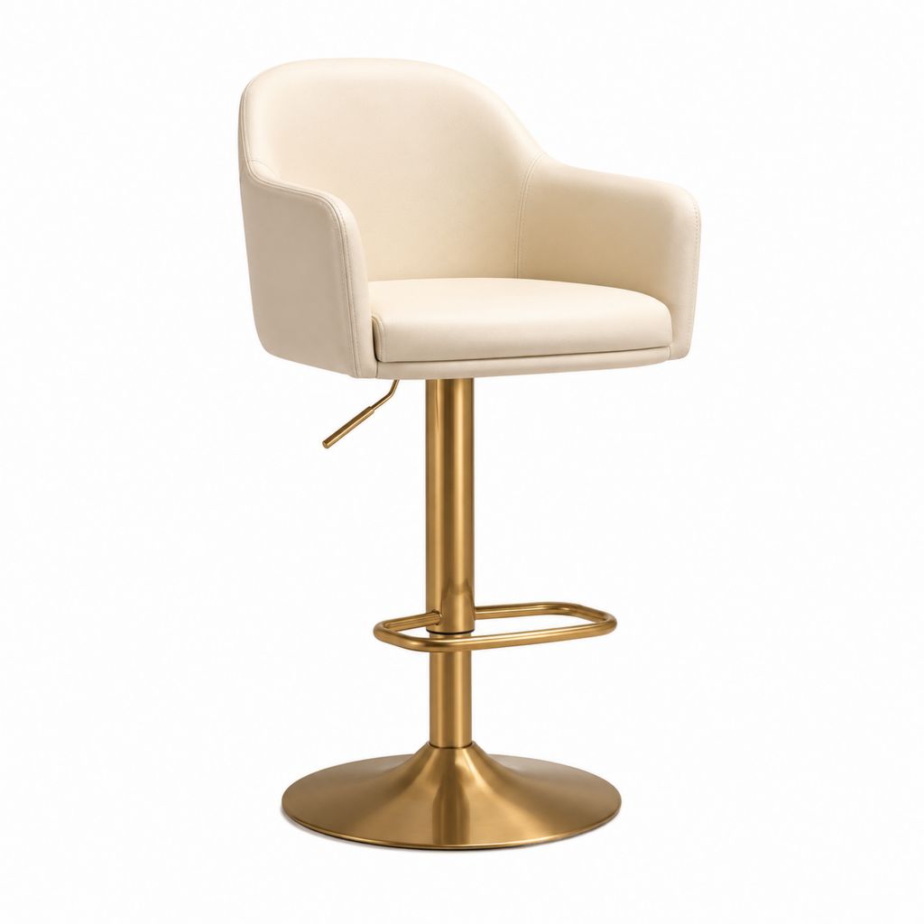 Sgabello da bar regolabile girevole beige in pelle sintetica PU con base in acciaio dorato 54 x 55 x 92-113 cm