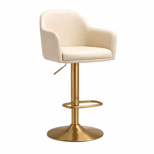 Sgabello da bar regolabile girevole beige in pelle sintetica PU con base in acciaio dorato 54 x 55 x 92-113 cm