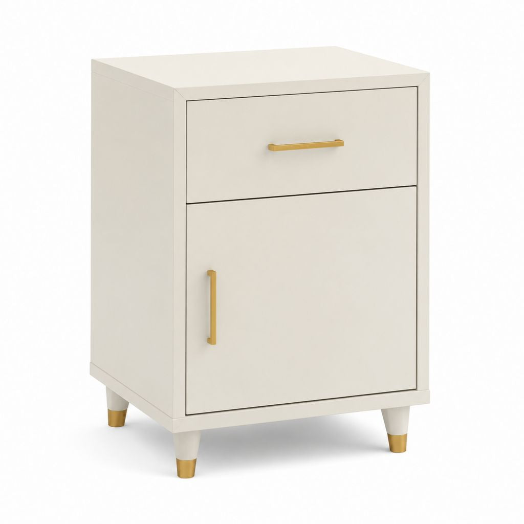 Comodino con cassetto e anta avorio in MDF 45 x 40 x 65 cm