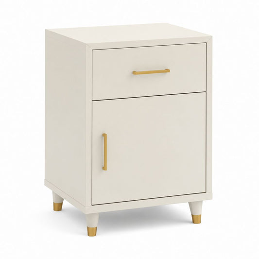 Comodino con cassetto e anta avorio in MDF 45 x 40 x 65 cm