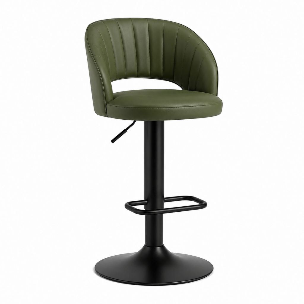 Sgabello da bar regolabile girevole verde in pelle PU e acciaio 52 x 50 x 91-111 cm