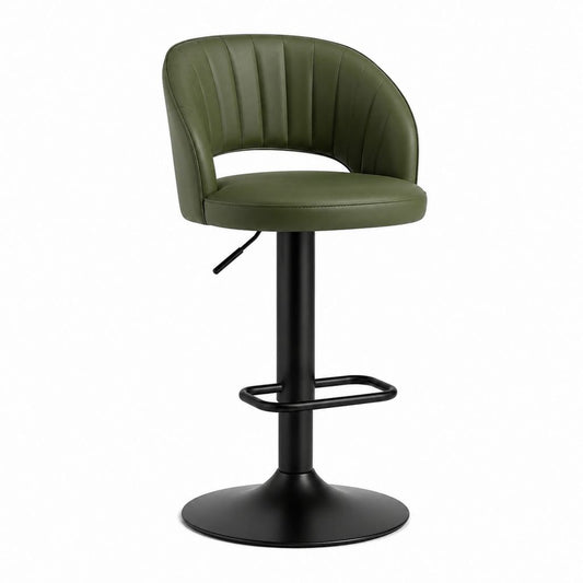 Sgabello da bar regolabile girevole verde in pelle PU e acciaio 52 x 50 x 91-111 cm