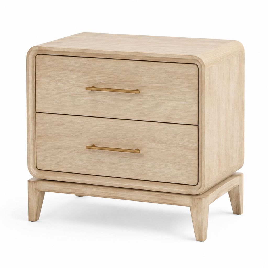 Comodino a 2 cassetti rovere chiaro MDF impiallacciato 60 x 45 x 60 cm