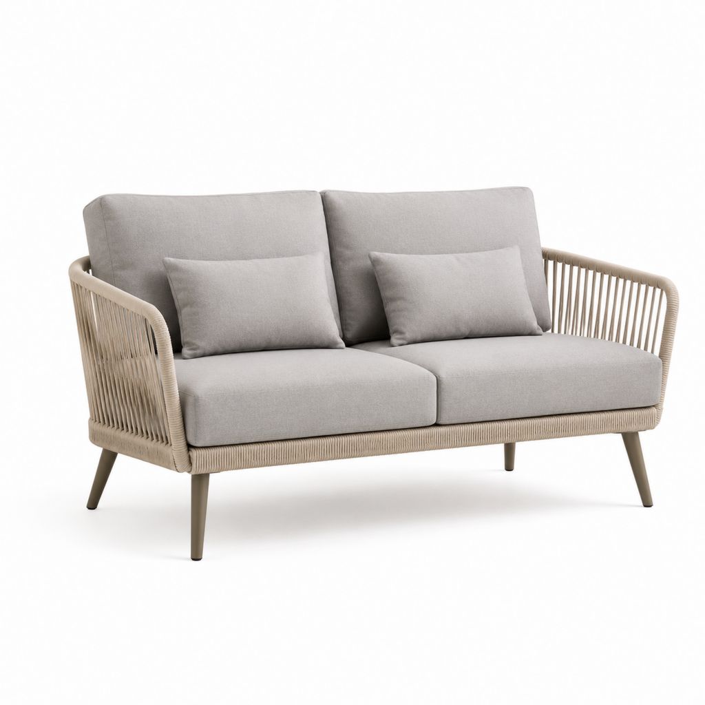 Divano da giardino 2 posti grigio e beige in alluminio e corda PE 160 x 80 x 78 cm