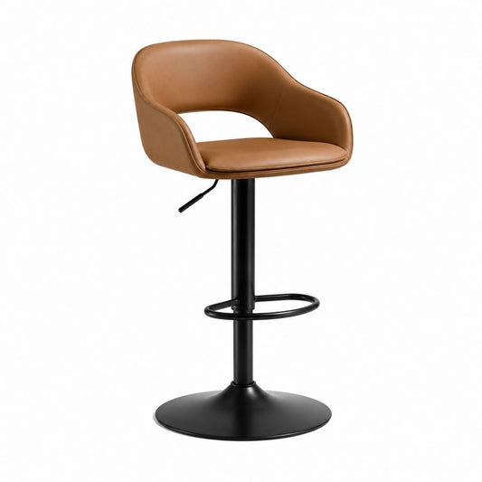 Sgabello da bar regolabile marrone in pelle PU con base in acciaio 54 x 52 x 88-109 cm