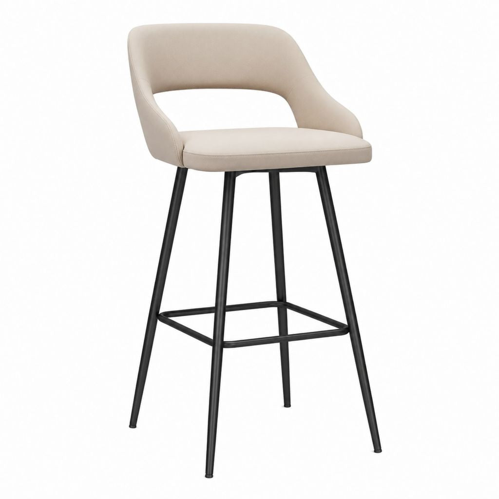 Sgabello da bar con schienale beige in pelle sintetica PU e acciaio 53 x 52 x 98 cm