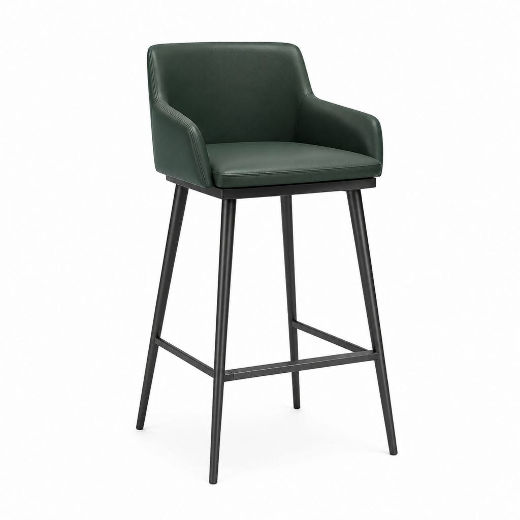 Sgabello da bar con braccioli verde scuro in similpelle PU e acciaio 52 x 54 x 99 cm