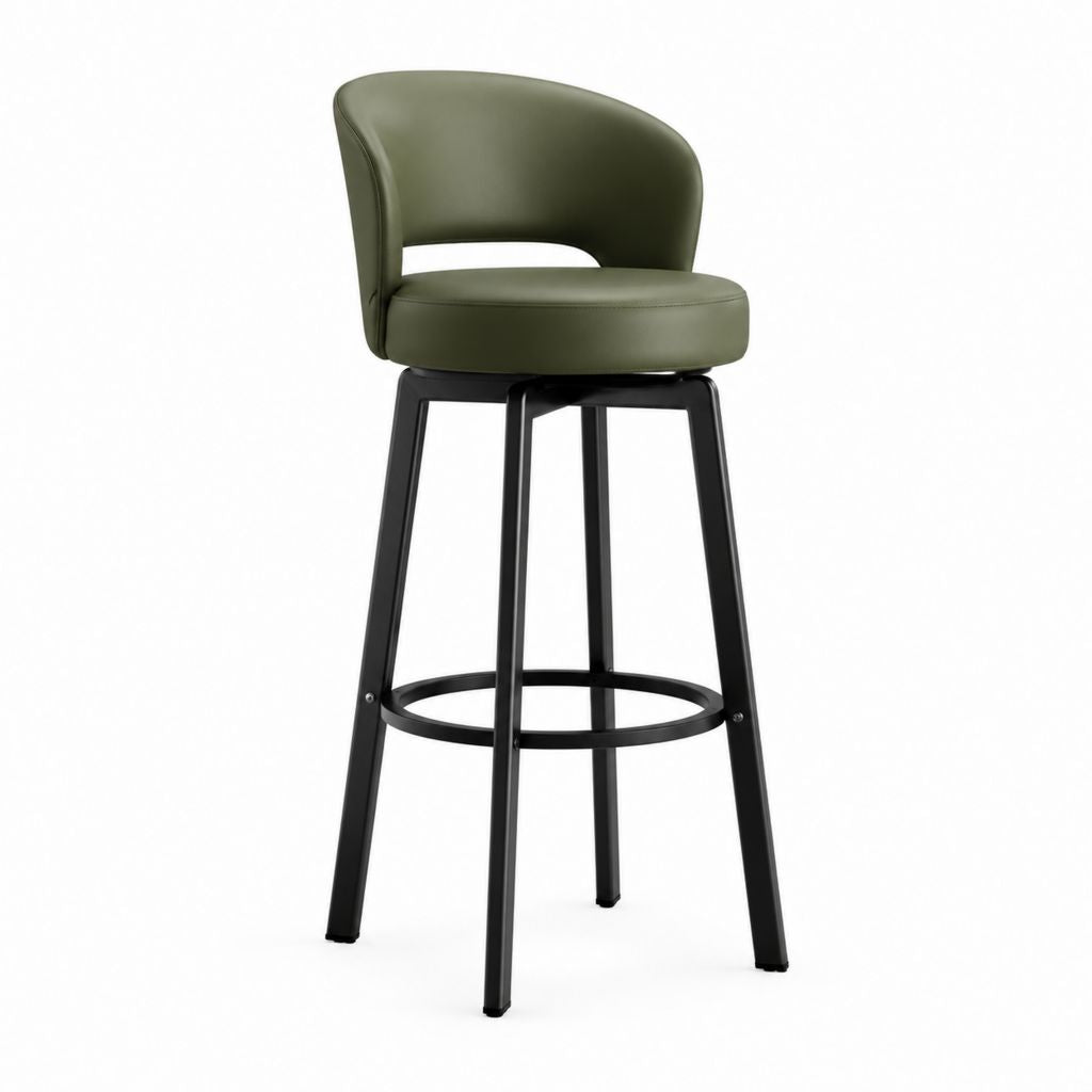 Sgabello da bar girevole verde oliva in PU con struttura in acciaio 52 x 54 x 103 cm