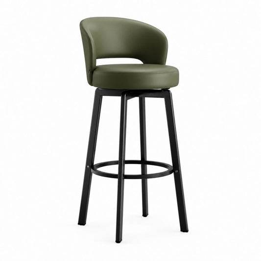Sgabello da bar girevole verde oliva in PU con struttura in acciaio 52 x 54 x 103 cm