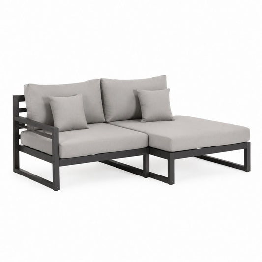 Divano da giardino angolare 2 posti nero e grigio in acciaio e poliestere a L 160 x 130 x 65 cm