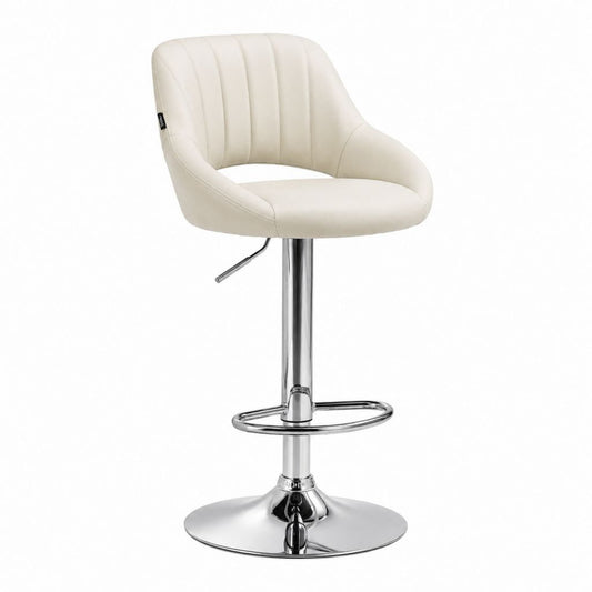 Sgabello da Bar Girevole Regolabile Bianco in Pelle PU con Base in Acciaio Cromato 90-111 cm
