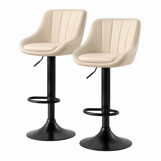 Set 2 sgabelli da bar regolabili crema in pelle PU con base nera 49 x 52 x 90-111 cm